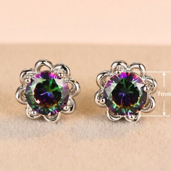 NEW 925 Sterling Silver Rainbow stone Earrings - Picture 4 of 5